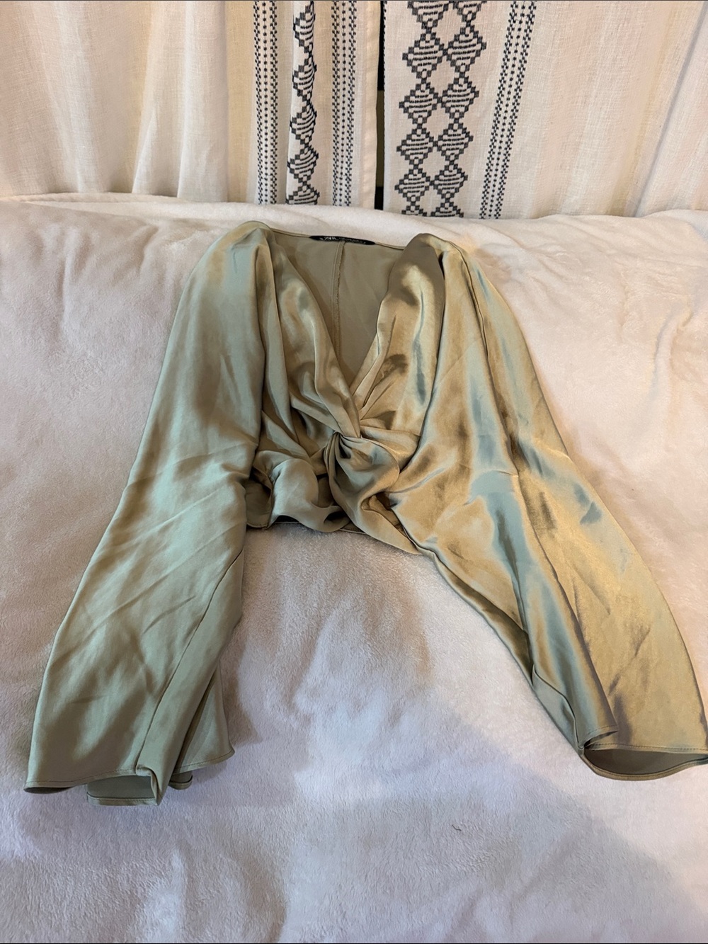 Zara Satin Twist-Front Crop Top in Sage Green